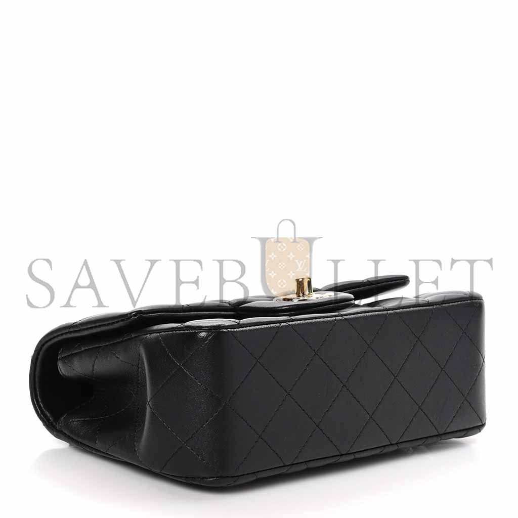 CHANEL LAMBSKIN QUILTED MINI TOP HANDLE RECTANGULAR FLAP BLACK AS2431 (20*14*7cm)